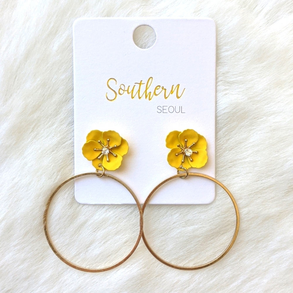 Gold Hoops with Flower